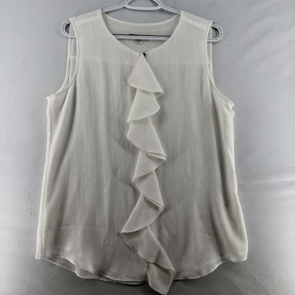 0378 Tommy Hilfiger Women's White Ruffle-Front Sleeveless Blouse, Size L